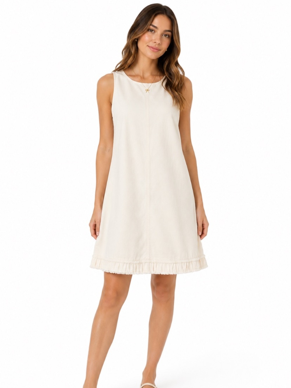 J. Crew Cream Frayed Hem Coquette Coastal Minimalist Cotton Shift Dress Size 6